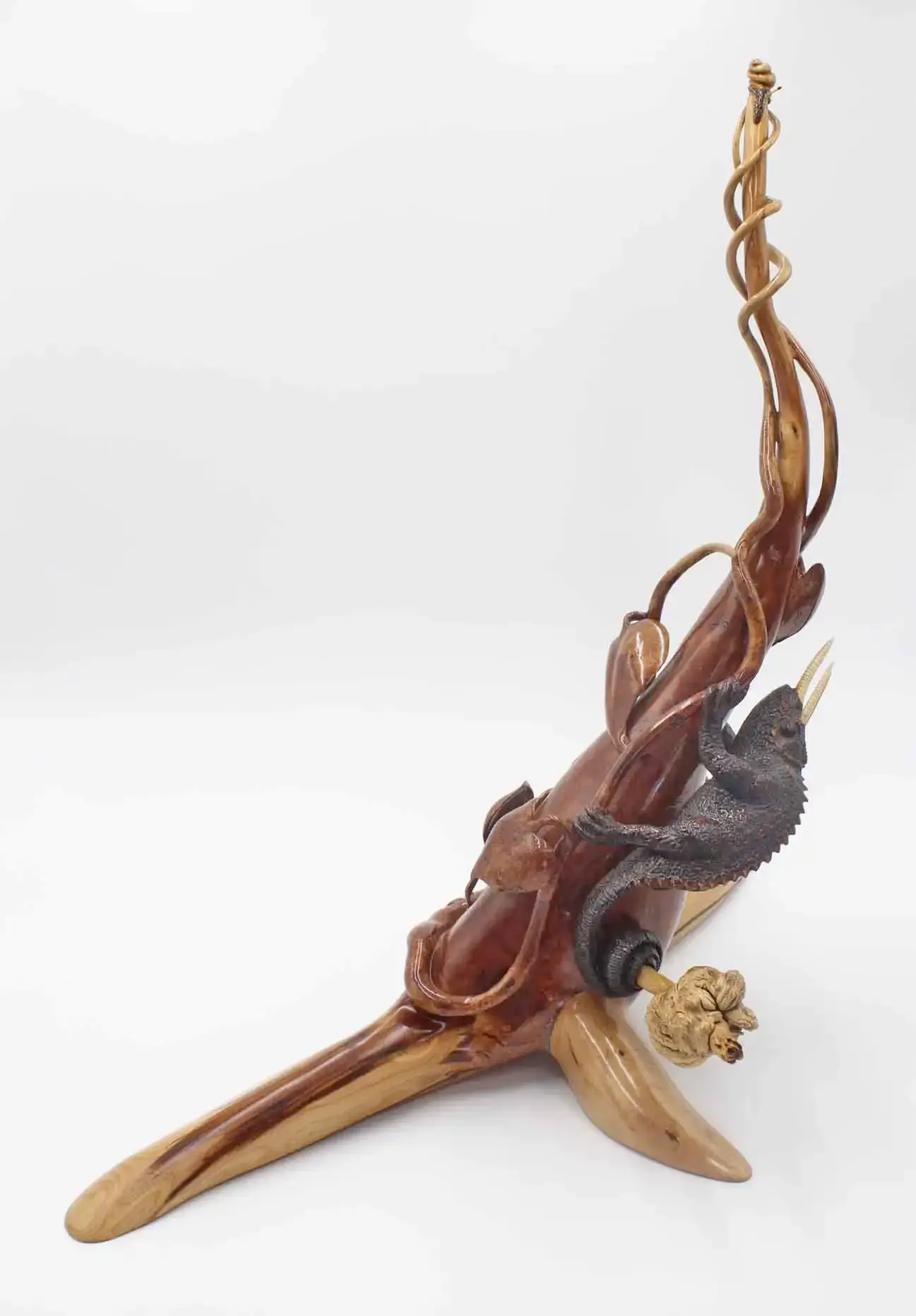 Three Horn Jackson's Chameleon woodcarving sculpture